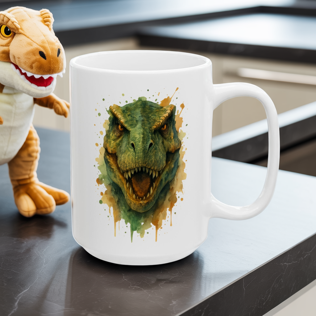 T-Rex Dinosaur Mug – Roaring T‑Rex Coffee Cup 11oz & 15oz | Jurassic Gift for Dino Lovers | Scary Dinosaur Kitchen Decor Mug