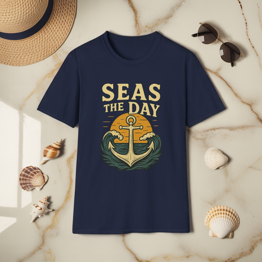 Seas the Day Shirt – Nautical Anchor Ocean Tee | Coastal Beach Graphic T-Shirt | Funny Seaside Pun Gift | Unisex Summer Travel Top
