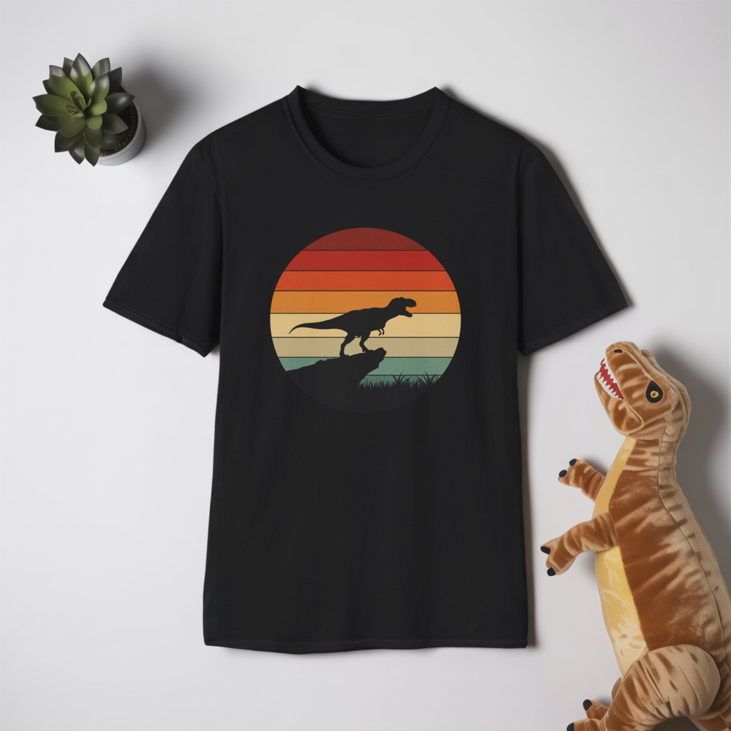 Retro T-Rex Dinosaur Shirt for Men Women - Vintage Sunset Graphic Tee - Unisex Jurassic Gift Idea Funny Casual Dino T-Shirt