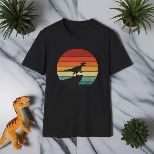 Retro Velociraptor Dinosaur T-Shirt - Vintage Raptor Tee - Jurassic Dino Graphic Shirt - Gift for Dino Lovers - Unisex Softstyle