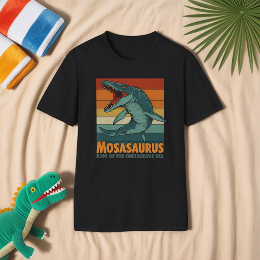 Retro Mosasaurus T-Shirt - Cretaceous Sea Monster Graphic Tee, Dinosaur Lover Gift, Paleontology Birthday, Soft Unisex Jurassic Cotton