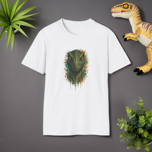 Watercolor Velociraptor T-Shirt | Dinosaur Lover Gift | Artistic Paleo Tee - Unique Dino Art Tee for Men Women Jurassic Apparel