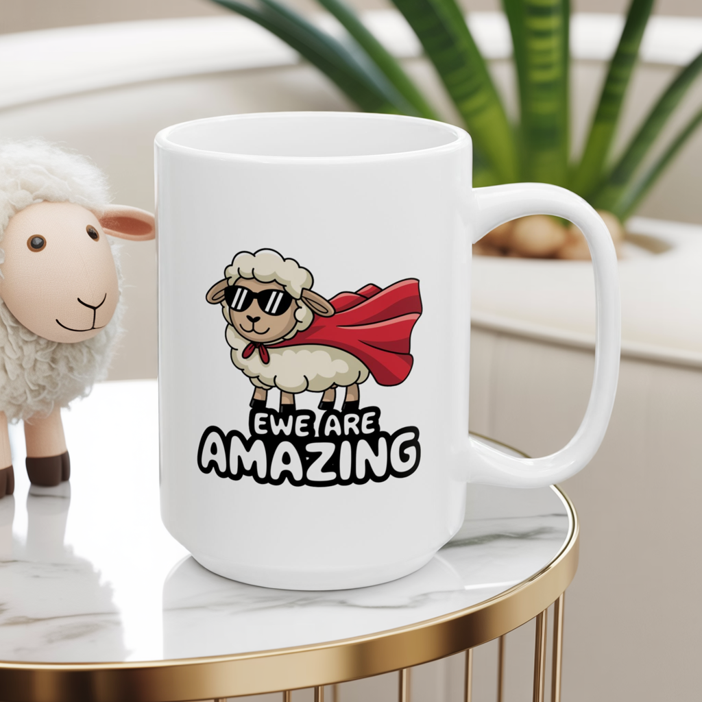 Ewe Are Amazing Mug – Cute Sheep Pun Coffee Cup | Animal Pun Ceramic Mug | Gift for Farm, Shepherd, Coworker, Funny Tea Cup