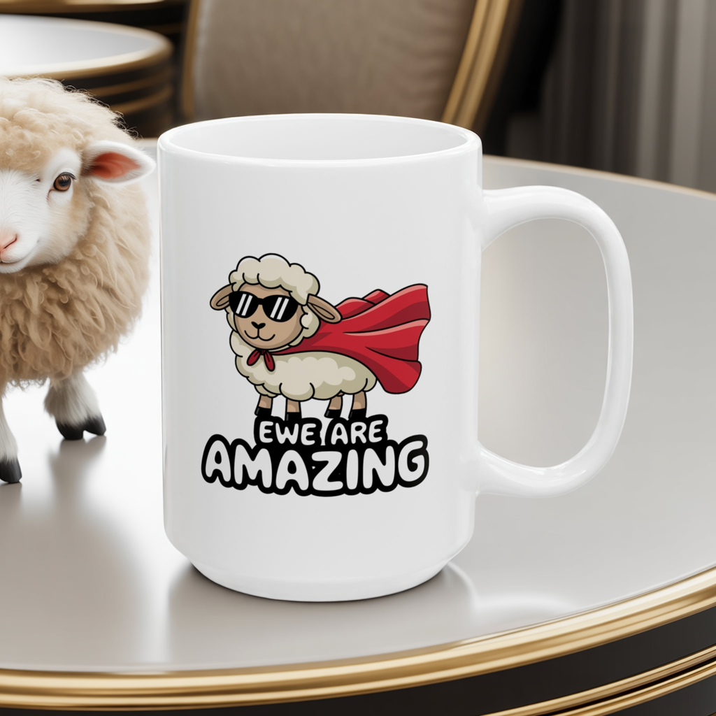 Ewe Are Amazing Mug – Cute Sheep Pun Coffee Cup | Animal Pun Ceramic Mug | Gift for Farm, Shepherd, Coworker, Funny Tea Cup