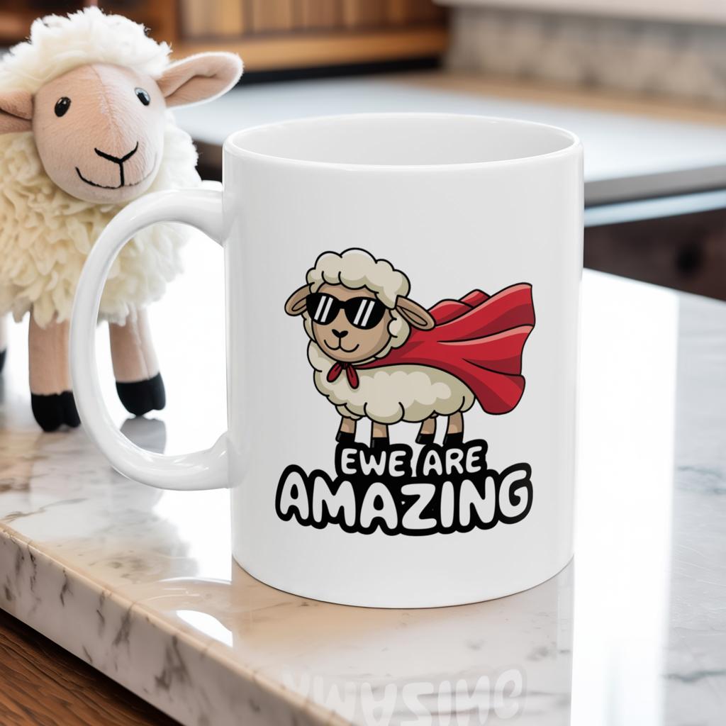 Ewe Are Amazing Mug – Cute Sheep Pun Coffee Cup | Animal Pun Ceramic Mug | Gift for Farm, Shepherd, Coworker, Funny Tea Cup