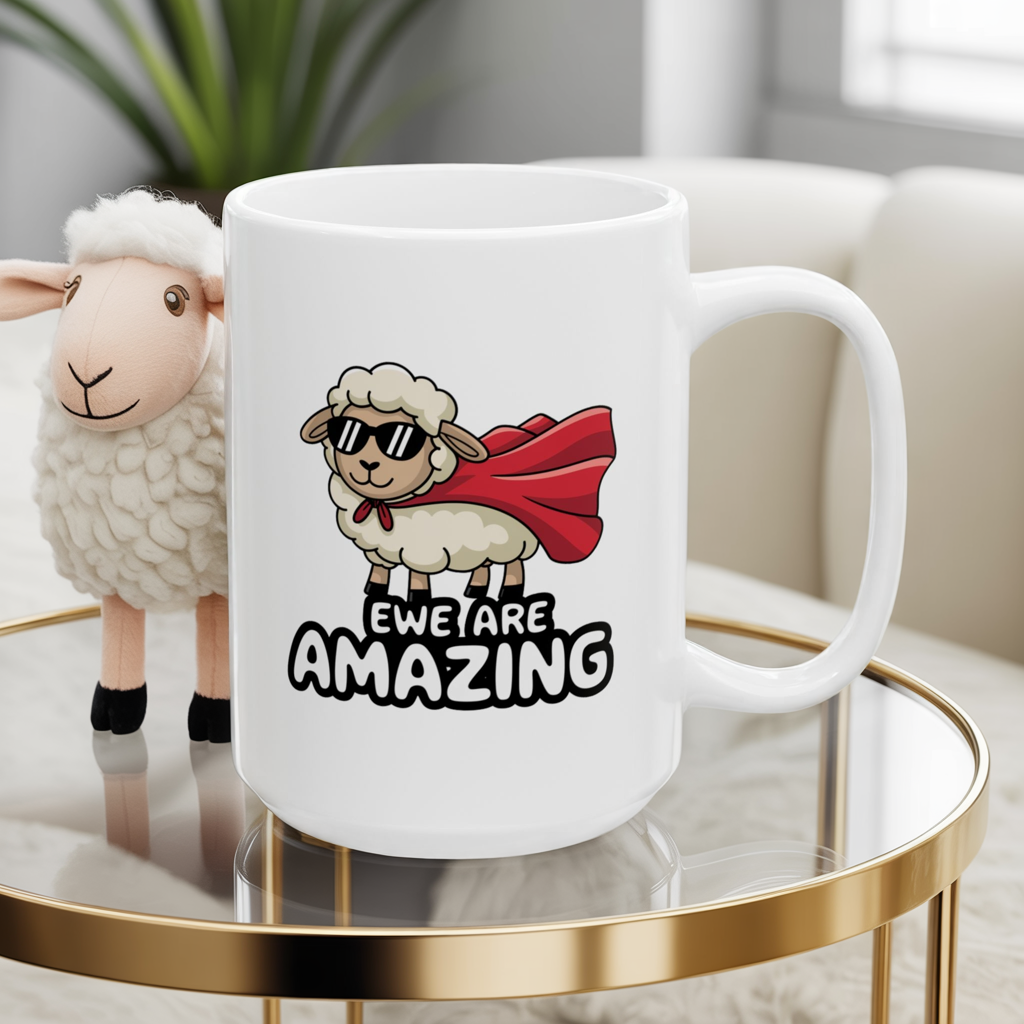 Ewe Are Amazing Mug – Cute Sheep Pun Coffee Cup | Animal Pun Ceramic Mug | Gift for Farm, Shepherd, Coworker, Funny Tea Cup