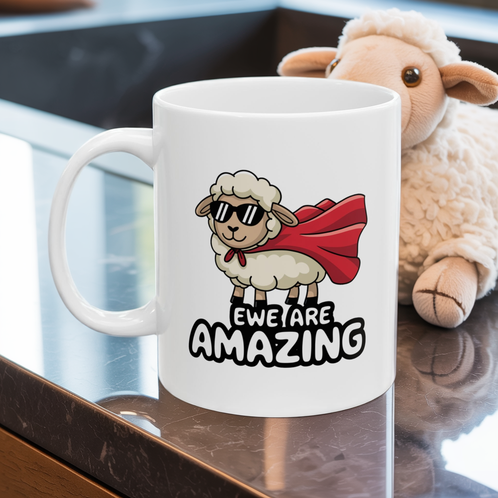Ewe Are Amazing Mug – Cute Sheep Pun Coffee Cup | Animal Pun Ceramic Mug | Gift for Farm, Shepherd, Coworker, Funny Tea Cup