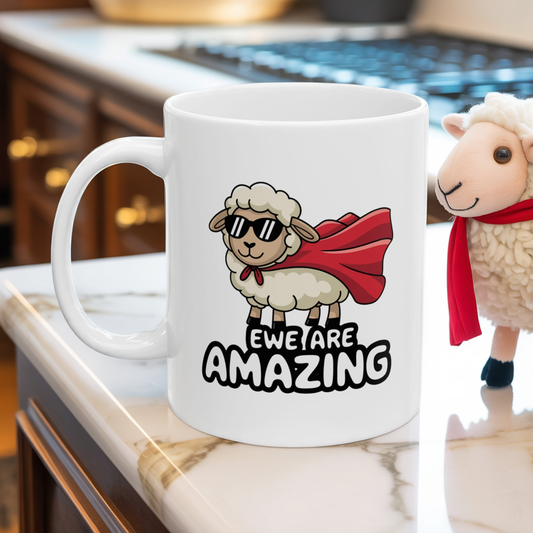 Ewe Are Amazing Mug – Cute Sheep Pun Coffee Cup | Animal Pun Ceramic Mug | Gift for Farm, Shepherd, Coworker, Funny Tea Cup