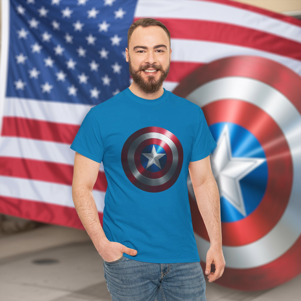 Patriotic Hero Shield Shirt – Star Emblem Graphic Tee – Super Soldier Gift – Comic Inspired Unisex Shirt – Cosplay Convention Top