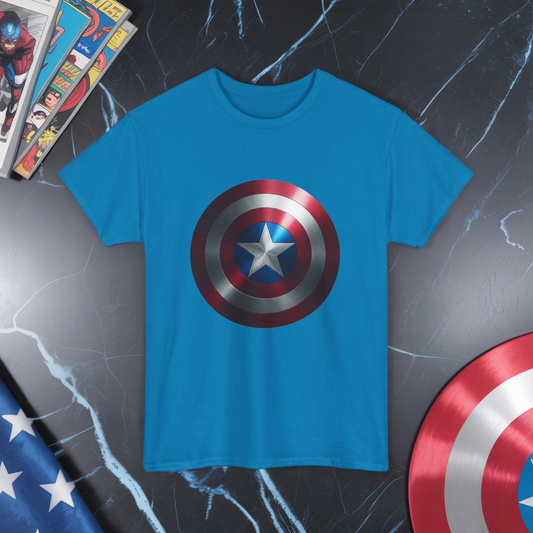 Patriotic Hero Shield Shirt – Star Emblem Graphic Tee – Super Soldier Gift – Comic Inspired Unisex Shirt – Cosplay Convention Top