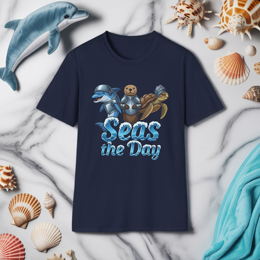 Seas the Day Shirt | Ocean Knight Animals Dolphin Otter Turtle Graphic Tee | Funny Sea Life Adventure Tee | Gift for Beach Lovers