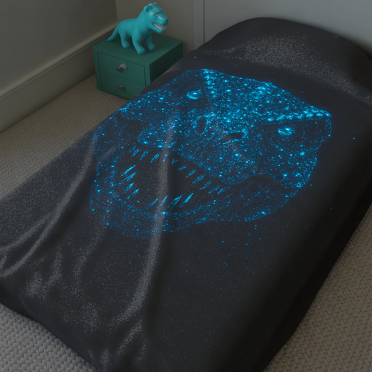 Bioluminescent-Style T-Rex Blanket - Neon Blue Dinosaur Throw for Kids, Teens and Gamers - Soft Cozy Dino Bedding, Unique Jurassic Gift