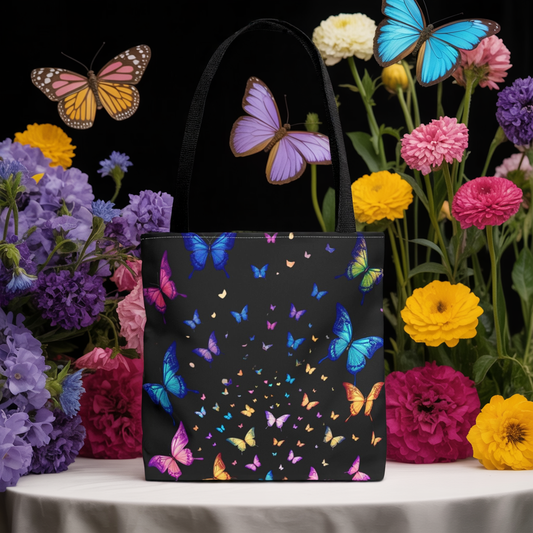 Butterfly Swarm Tote Bag – Colorful Rainbow Butterfly Tote, Aesthetic Canvas Bag, Nature-Inspired Gift, Magical Reusable Eco Purse