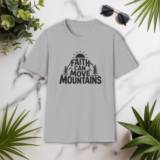 Faith Can Move Mountains T-Shirt | Christian Inspirational Mountain Tee | Boho Nature Faith Graphic Shirt | Gospel Verse Gift for Believers