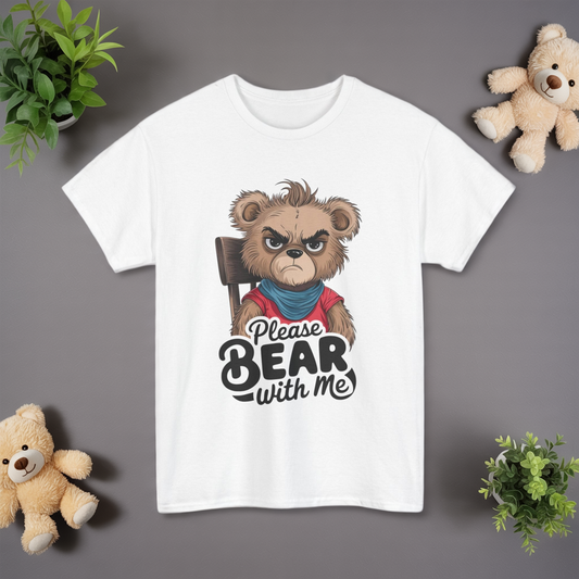 Grumpy Bear Graphic Tee – Please Bear With Me Shirt – Funny Animal T‑shirt – Sarcastic Humor Gift – Cute Bear Meme Art Tee