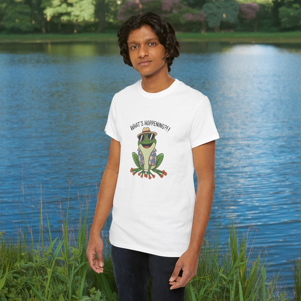 Funny Frog Shirt | What’s Hoppening T-Shirt | Cool Frog Graphic Tee | Amphibian Dad Joke Shirt | Cottagecore Animal Lover Gift