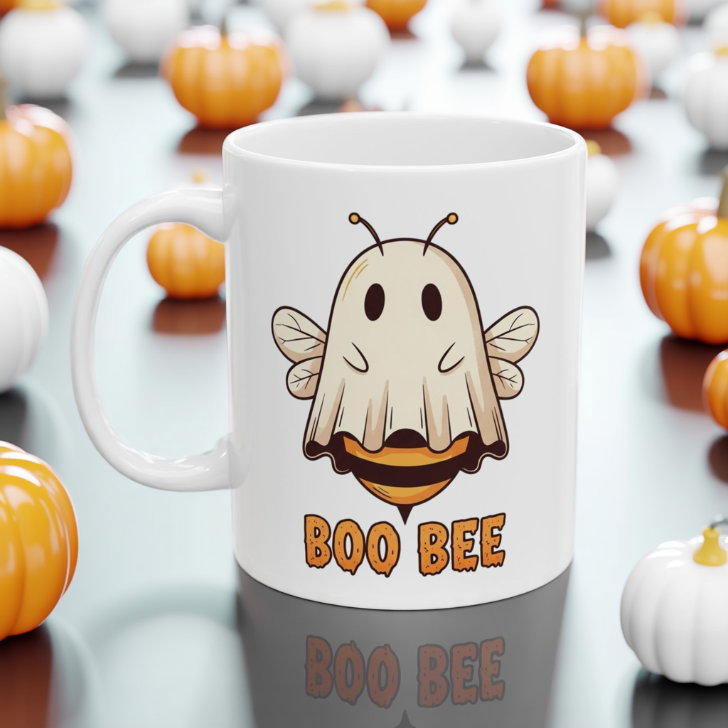 Boo Bee Halloween Mug - Funny Ghost Bee Coffee Cup, Spooky Season Pun Mug, Cute Fall Gift, 11oz and 15oz Ceramic Mug for Bee Lovers
