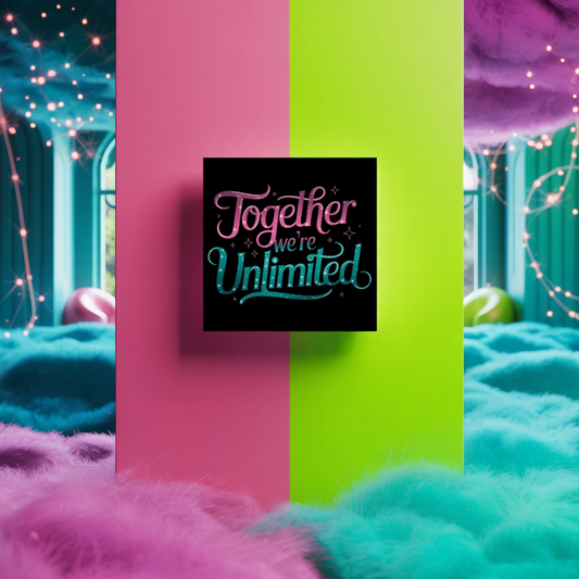 Together We're Unlimited Poster – Inspirational Wicked Musical Quote Wall Art – Whimsical Pink & Teal Typography Print for Fans & Friends