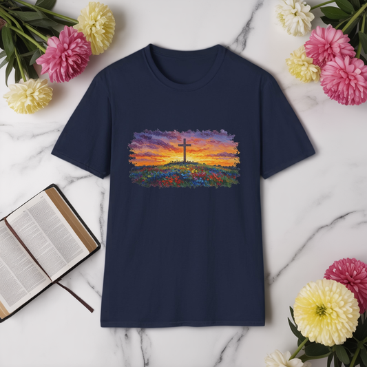 Van Gogh-Style Cross Sunset T-Shirt | Christian Faith Tee, Impressionist Nature Cross Shirt, Sunset Religious Art, Faith & Landscape Gift