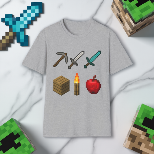 Pixel Tools & Items T-Shirt | Retro Pixel Art Gaming Tee, 8-Bit Gamer Shirt, Pixel Weapons & Supplies Top, Video Game Lover Gift Unisex