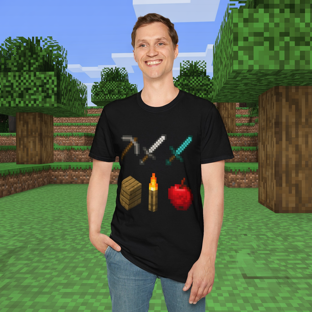 Pixel Tools & Items T-Shirt | Retro Pixel Art Gaming Tee, 8-Bit Gamer Shirt, Pixel Weapons & Supplies Top, Video Game Lover Gift Unisex