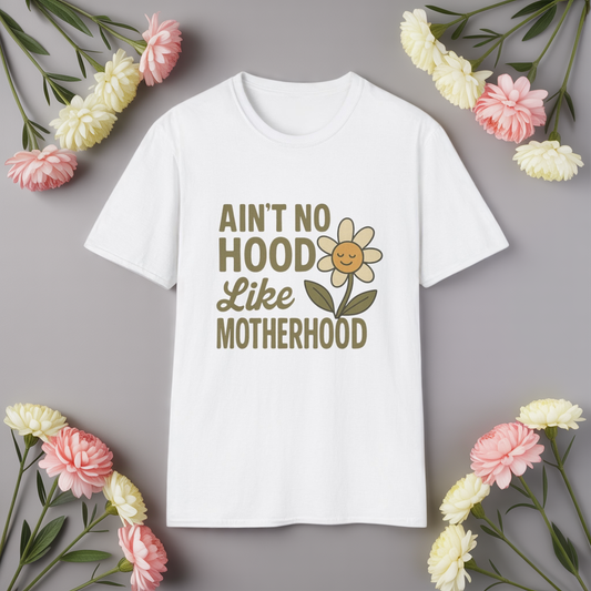 Ain’t No Hood Like Motherhood Shirt – Funny Mom Graphic Tee | Mother’s Day Gift, Cute Flower Mom Life Shirt, New Mom Present