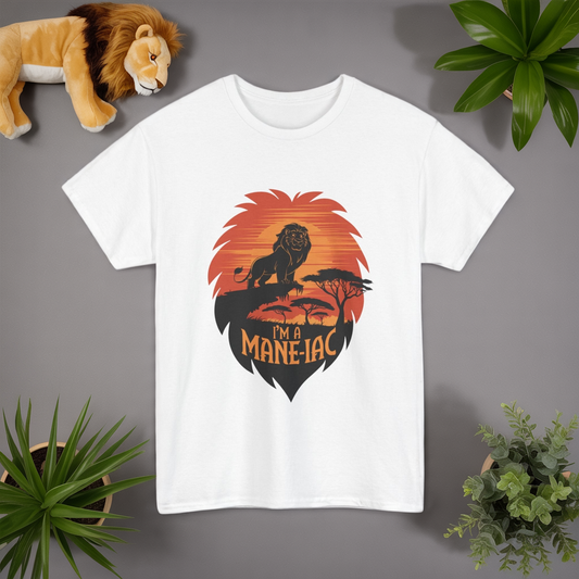 I’m a Mane-iac Lion Classic Fit Tee – Clean Stylized Animal Art, Funny Mane Pun, Everyday Quiet Luxury, Perfect for Smart Casual Looks