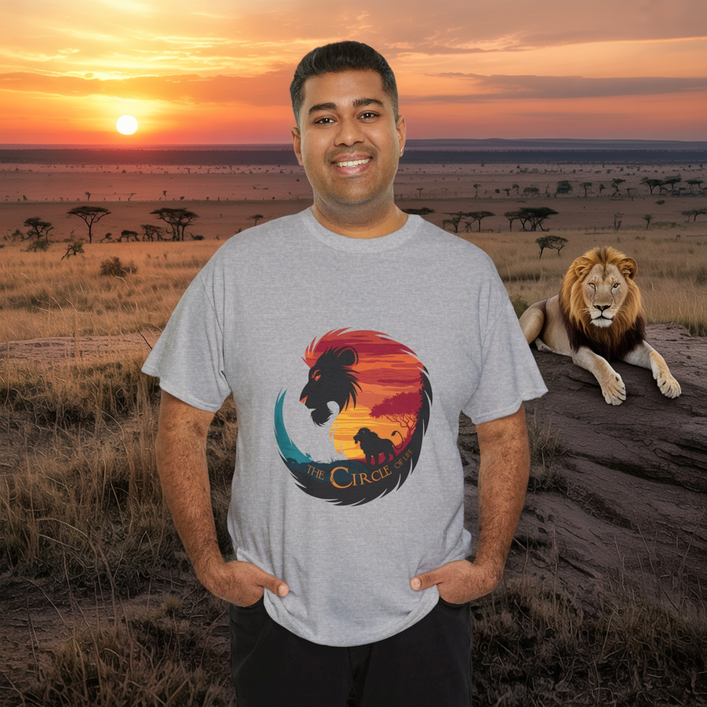 The Circle of Life Lion Shirt – Sunset Safari Wildlife Graphic Tee – Inspirational Nature T-Shirt for Animal Lovers & Adventure Fans