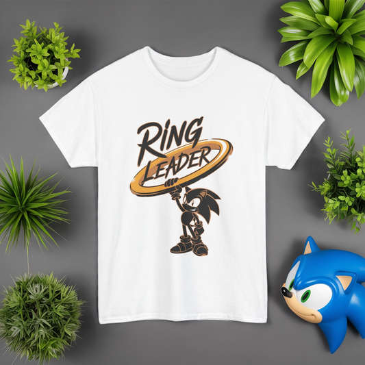 Ring Leader Video Game Shirt – Fast Speed Hero Holding Gold Ring – Retro Gamer Graphic Tee for Arcade, Anime, and Gaming Fans