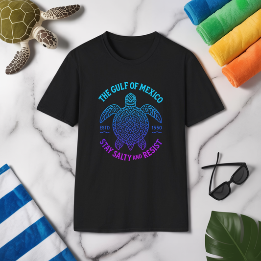 Neon Line Y2K Gulf of Mexico Sea Turtle Tee - Retro 2000s Rave Shell Shirt - Vaporwave Festival Techwear T-Shirt - Ocean Neon Streetwear