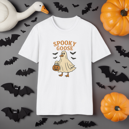 Spooky Goose Halloween T-Shirt | Ghost Costume Goose Tee | Funny Fall Bird Shirt | Spooky Animal Halloween Graphic T-Shirt