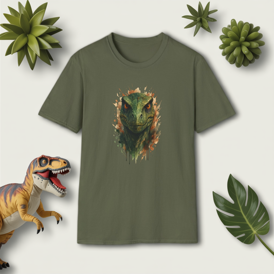 Watercolor Velociraptor T-Shirt - Dino Lover Graphic Tee, Realistic Raptor Art, Prehistoric Fossil Gift, Unisex Casual Vintage Dinosaur Shirt