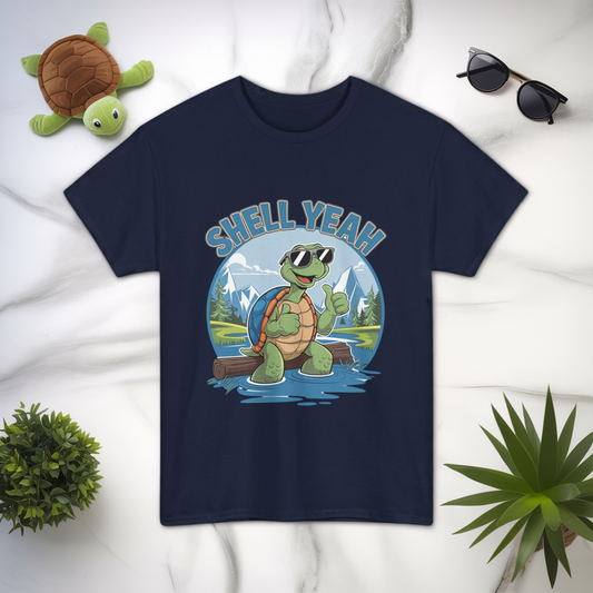 SHELL YEAH Turtle T-Shirt | Funny Cute Turtle Nature Graphic Tee | Handmade Animal Lover Gift | Eco Outdoor Adventure Shirt