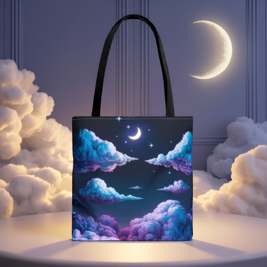 Dreamy Moon & Clouds Tote Bag • Celestial Night Sky Tote • Boho Moon Cloud Tote • Eco-Friendly Cosmic Art Tote • Gift for Stargazers