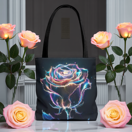 Neon Rose Tote Bag • Electric Floral Art Tote • Neon Glow Rose Canvas Carry-All • Vibrant Statement Floral Tote • Gift for Art Lovers