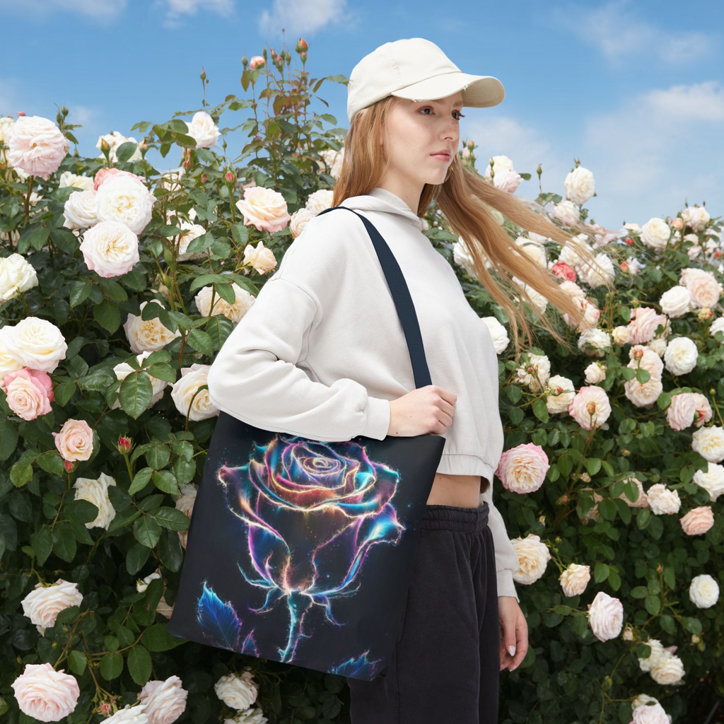 Neon Rose Tote Bag • Electric Floral Art Tote • Neon Glow Rose Canvas Carry-All • Vibrant Statement Floral Tote • Gift for Art Lovers