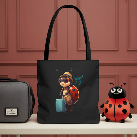 Travel Bug Tote Bag | Cute Ladybug with Suitcase Art Tote – Whimsical Travel Accessory, Aesthetic Canvas Bag | Gift for Travelers