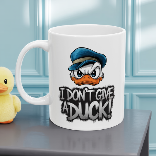 I Don’t Give a Duck Mug | Sassy Duck Coffee Cup | Funny Pun Gift | Adult Humor Mug | Bold Cartoon Animal Drinkware | 11oz & 15oz