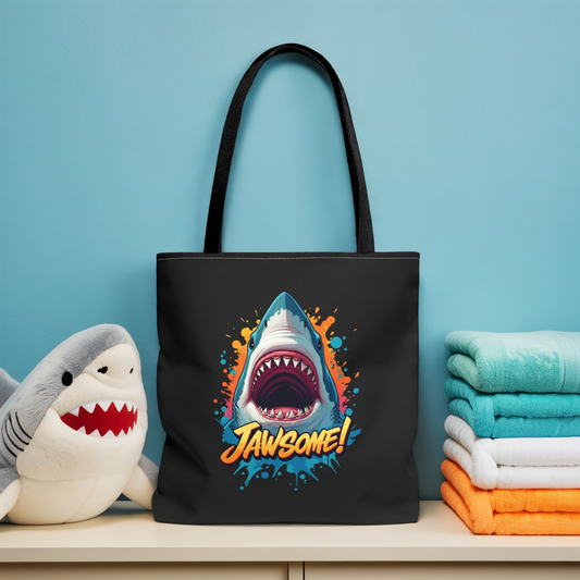 Shark Tote Bag – JAWSOME Funny Ocean Lover Bag – Durable Reusable Grocery, Beach, or Everyday Tote – Gift for Shark Fans & Sea Lovers