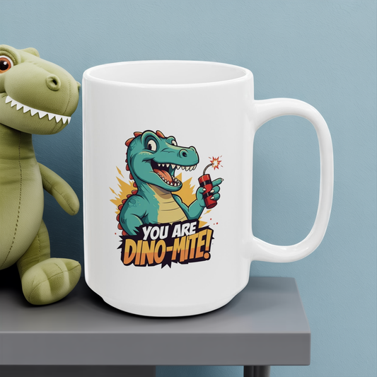 You Are Dino-Mite Mug – Funny Dinosaur Coffee Cup with Cute T-Rex Design – Gift for Him, Her, Kids – Dino Lover Kitchen Decor