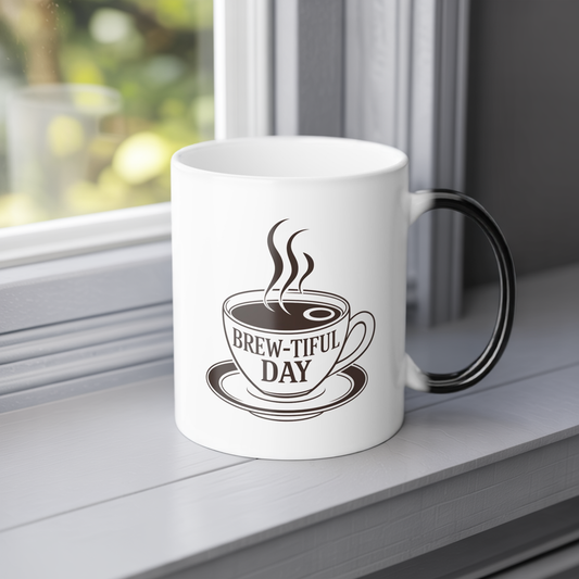 Brew-tiful Day Color Changing Mug – Funny Coffee Cup with Heat Reveal Design – Gift for Coffee Lovers, Friends, Office & Home