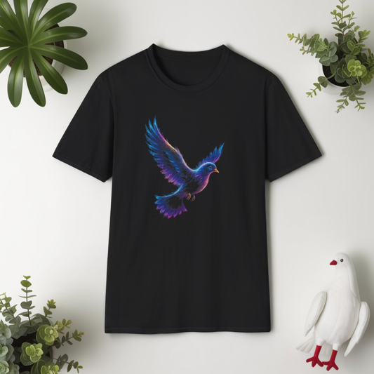 Abstract Dove Graphic Tee | Neon Spiritual Bird T-Shirt, Christian Symbol of Peace, Colorful Artsy Faith Shirt, Unique Religious Gift