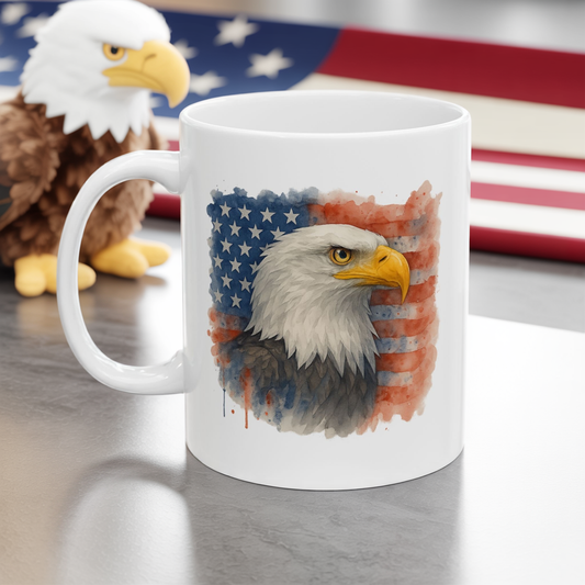 Patriotic Eagle Mug – American Flag Coffee Cup with Bald Eagle Design | USA Pride Gift for Veterans, Memorial Day, Independence Day
