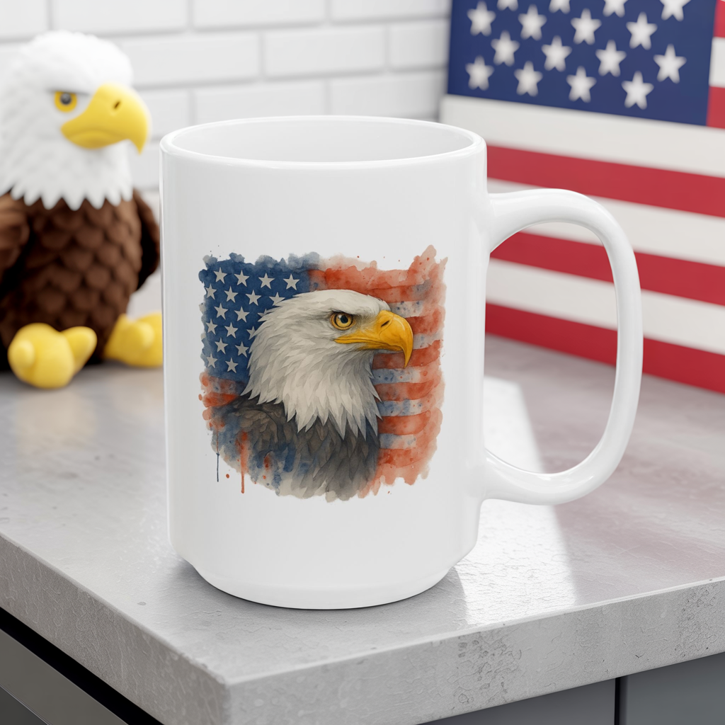 Patriotic Eagle Mug – American Flag Coffee Cup with Bald Eagle Design | USA Pride Gift for Veterans, Memorial Day, Independence Day
