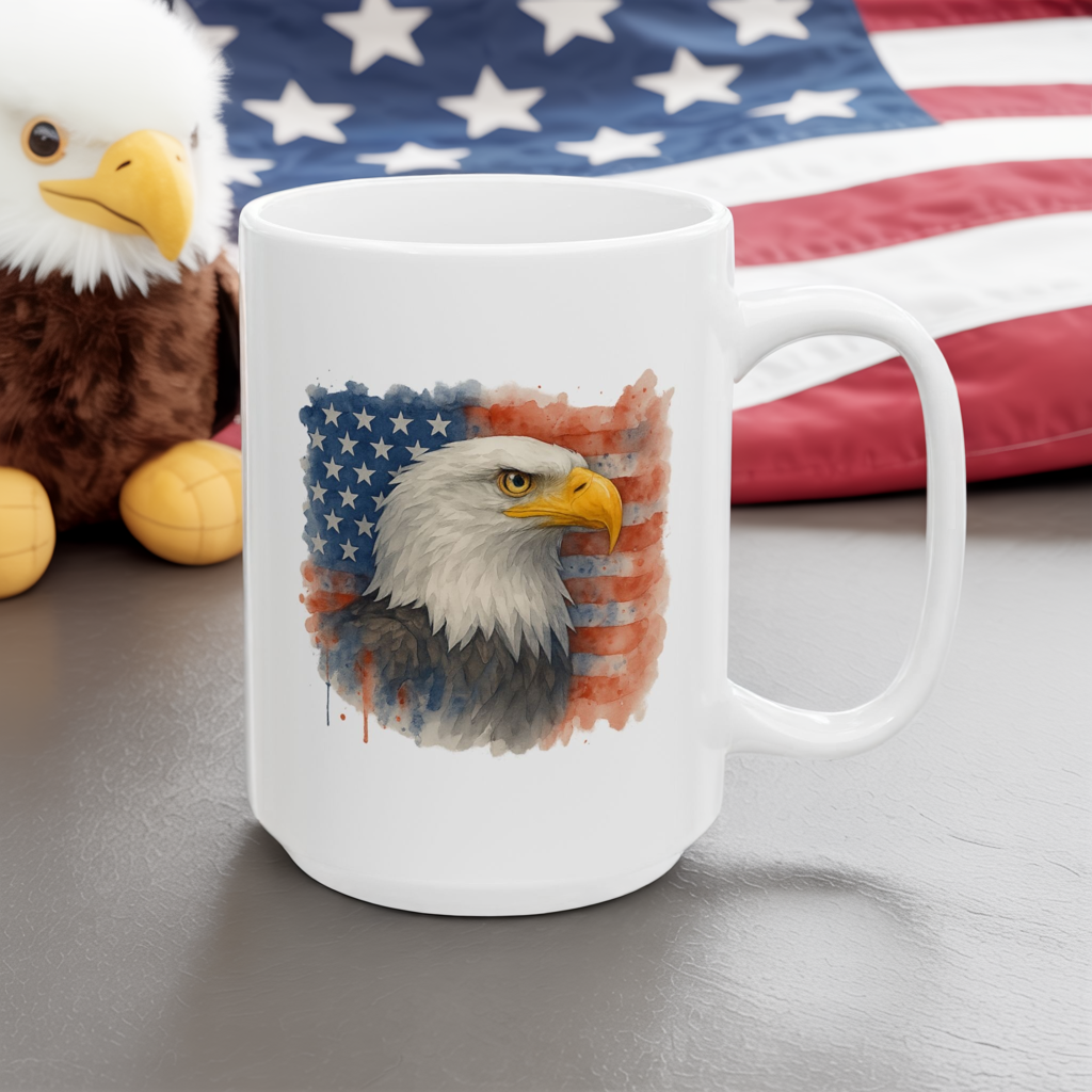Patriotic Eagle Mug – American Flag Coffee Cup with Bald Eagle Design | USA Pride Gift for Veterans, Memorial Day, Independence Day