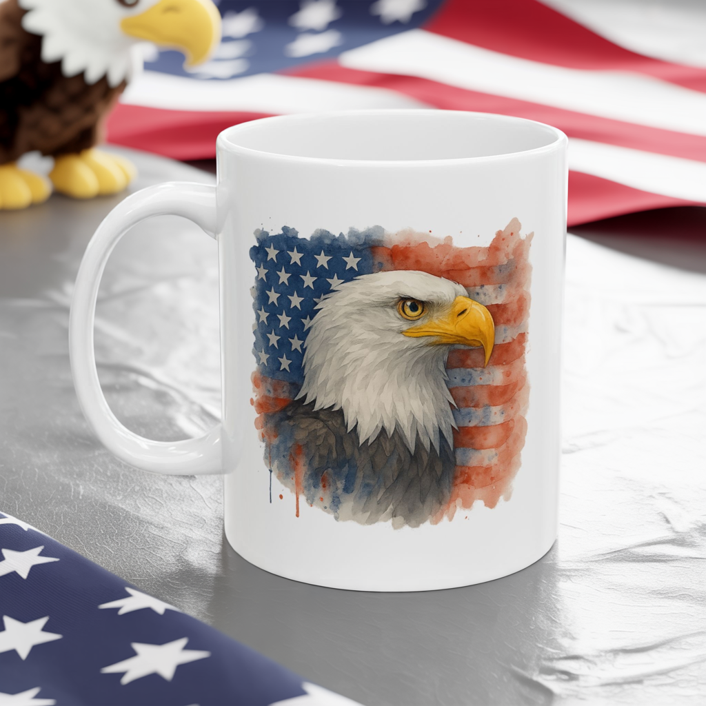 Patriotic Eagle Mug – American Flag Coffee Cup with Bald Eagle Design | USA Pride Gift for Veterans, Memorial Day, Independence Day