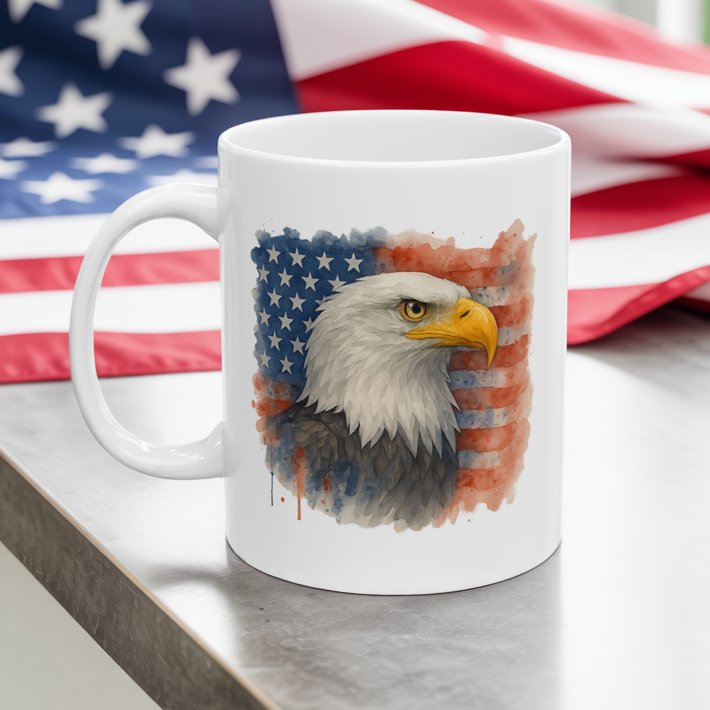 Patriotic Eagle Mug – American Flag Coffee Cup with Bald Eagle Design | USA Pride Gift for Veterans, Memorial Day, Independence Day
