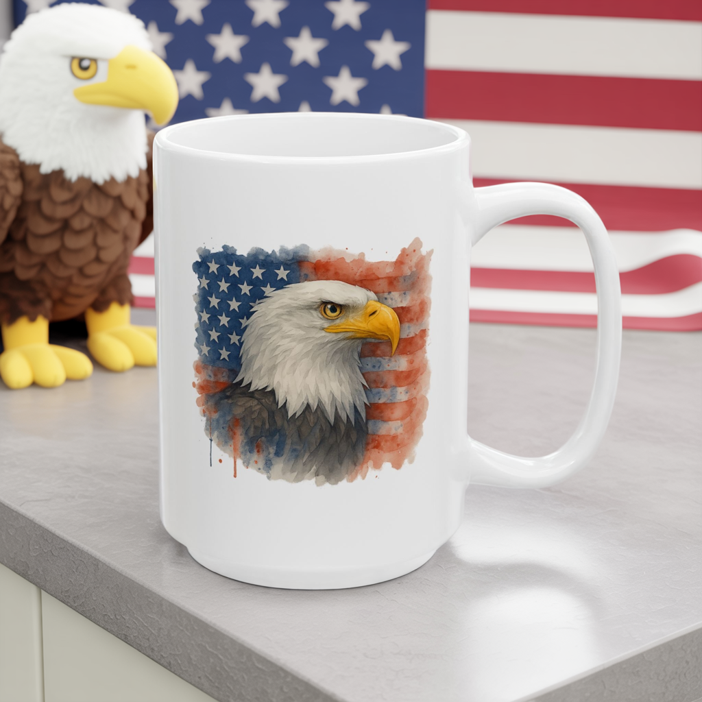 Patriotic Eagle Mug – American Flag Coffee Cup with Bald Eagle Design | USA Pride Gift for Veterans, Memorial Day, Independence Day