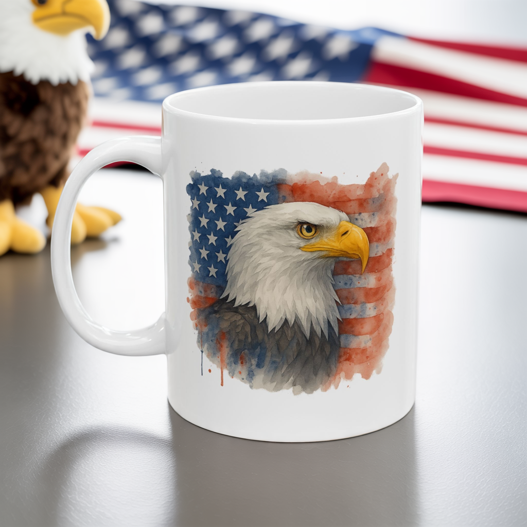 Patriotic Eagle Mug – American Flag Coffee Cup with Bald Eagle Design | USA Pride Gift for Veterans, Memorial Day, Independence Day