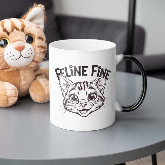 Color Changing Cat Mug – Funny “Feline Fine” Morphing Coffee Cup | Heat Reveal Gift for Cat Lovers, Pet Parents, Birthday & Everyday Use
